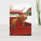 Christmas Highland Cow In Old Red Pickup Truck Kaart (Voorkant)