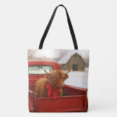 Christmas Highland Cow In Old Red Truck Tote Bag (Voorkant)