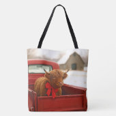Christmas Highland Cow In Old Red Truck Tote Bag (Achterkant)