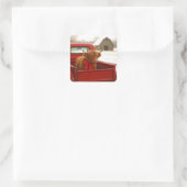 Christmas Highland Cow In Old Red Truck Vierkante Sticker (Tas)