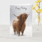 Christmas Highland Cow Licking Snowflakes Card Kaart (Gele Bloem)