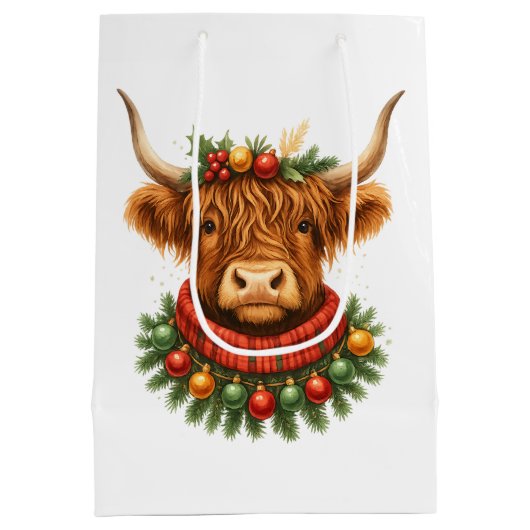 Christmas Highland Cow Medium Cadeauzakje (Achterkant)
