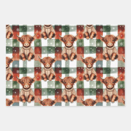 Christmas Highland Cow Sweater Festive Red Green Inpakpapier Vel