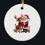 Christmas Highland Cow With Santa Scottish Vintage Keramisch Ornament<br><div class="desc">Christmas Highland Cow With Santa Scottish Vintage T-Shirt (1)</div>