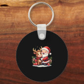 Christmas Highland Cow With Santa Scottish Vintage Sleutelhanger (Voorkant)