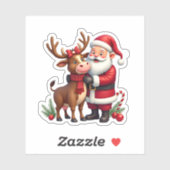 Christmas Highland Cow With Santa Scottish Vintage Sticker (Vel)