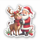 Christmas Highland Cow With Santa Scottish Vintage Sticker (Voorkant)