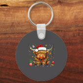 Christmas Highland Cow Xmas Santa Hat Wooly Farm A Sleutelhanger (Voorkant)