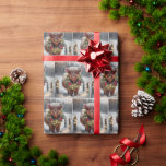 Christmas Highland Koe Het dragen van een krans Cadeaupapier<br><div class="desc">Een Highland koe staat in een besneeuwd landschap versierd met een feestelijke krans versierd met poinsettia's en lichten</div>