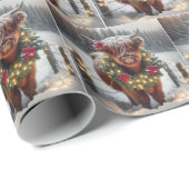 Christmas Highland Koe Het dragen van een krans Cadeaupapier (Rol Hoek)