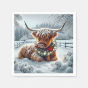 Christmas Highland Koe Het dragen van een krans Servet