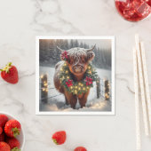 Christmas Highland Koe Het dragen van een krans Servet (Insitu)