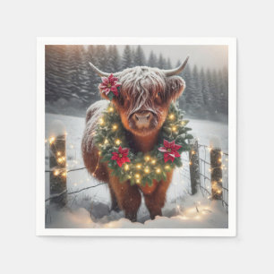 Christmas Highland Koe Het dragen van een krans Servet