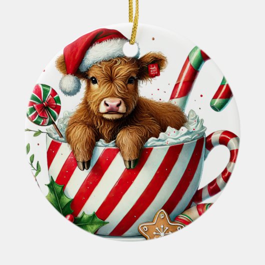 Christmas Highland Koe kerstversiering Keramisch Ornament (Voorkant)