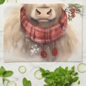 Christmas Highland Koe- Keukenhanddoek (Gevouwen)