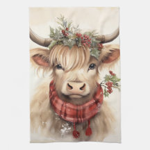 Christmas Highland Koe- Keukenhanddoek