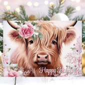 Christmas Highland Koe met Roos Prettige feestdage Feestdagen Kaart