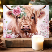 Christmas Highland Koe met Roos Prettige feestdage Feestdagen Kaart