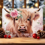Christmas Highland Koe met Roos Prettige feestdage Feestdagen Kaart