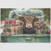 Christmas Highland Koe Rustic Truck Decoupage Tissuepapier (Voorkant)