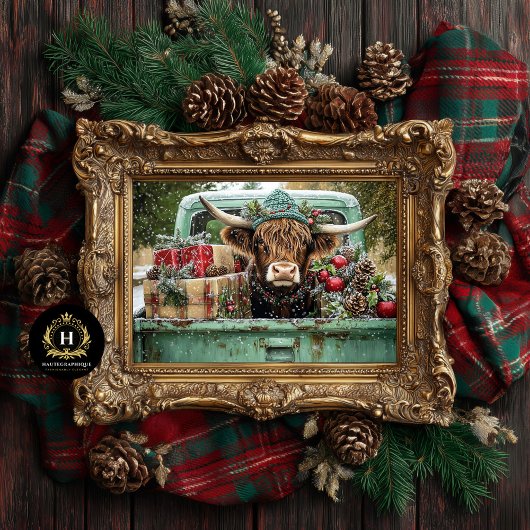 Christmas Highland Koe Rustic Truck Decoupage Tissuepapier