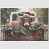 Christmas Highland Koe Rustic Truck Decoupage Tissuepapier (Voorkant)