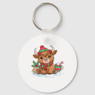 Christmas Highland Koe Schattigee Heifer Koe Santa Sleutelhanger