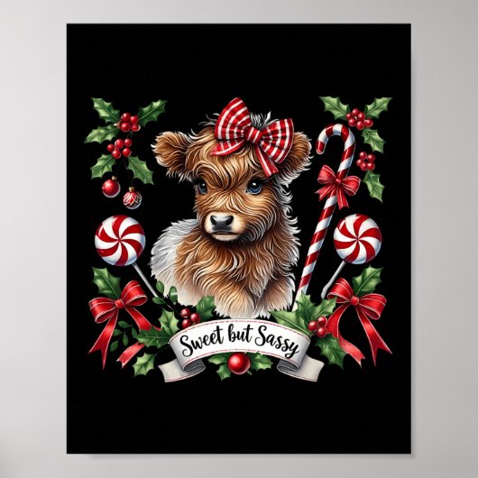 Christmas Highland Koe Snoep Canes Heifer Poster (Voorkant)