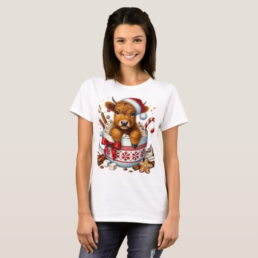 Christmas Highland Koe Tshirt (Voorkant volledig)