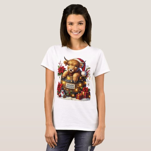 Christmas Highland Koe Tshirt (Voorkant volledig)