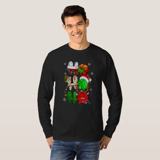 Christmas Ho Ho Ho Basketball  Santa Reindeer Elf  T-shirt (Voorkant volledig)