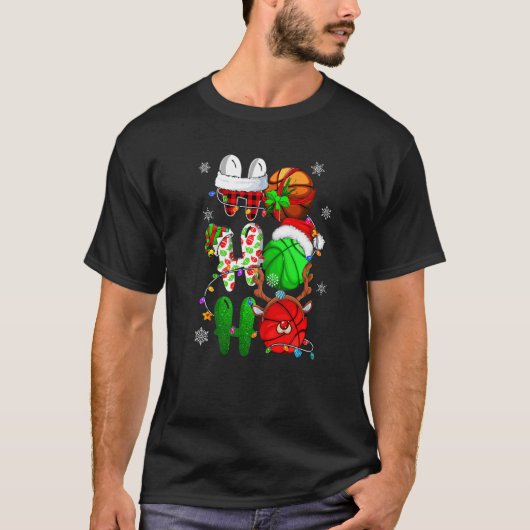 Christmas Ho Ho Ho Basketball  Santa Reindeer Elf  T-shirt (Voorkant)