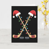Christmas Hockey Santa Sticks Kaart (Gele Bloem)