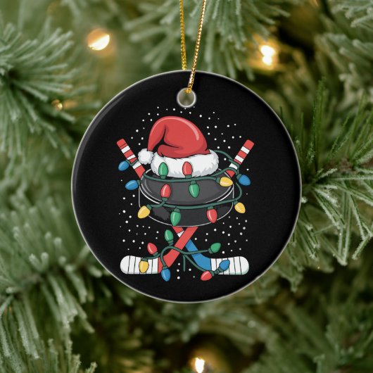 Christmas Hockey Xmas Santa Sports Hat Ball  Keramisch Ornament (Boom)