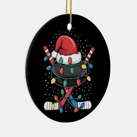 Christmas Hockey Xmas Santa Sports Hat Ball  Keramisch Ornament (Rechts)