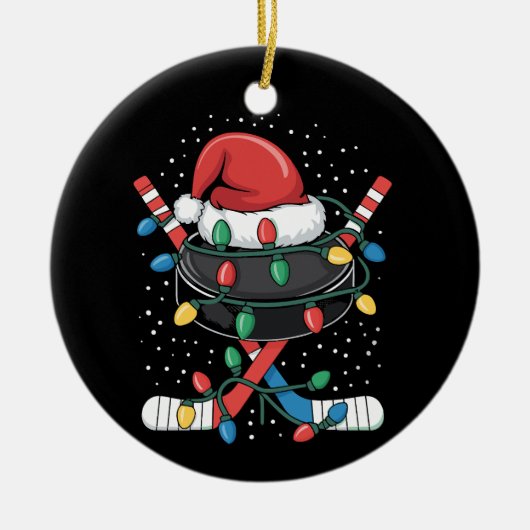Christmas Hockey Xmas Santa Sports Hat Ball  Keramisch Ornament (Voorkant)