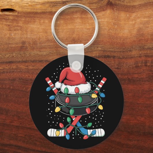 Christmas Hockey Xmas Santa Sports Hat Ball Sleutelhanger (Voorkant)