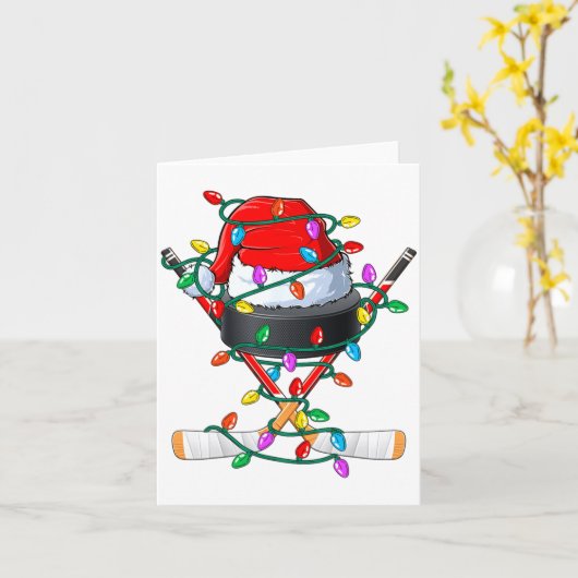 Christmas Hockey Xmas Santa Srts Hat Ball Kids B Kaart (Gele Bloem)