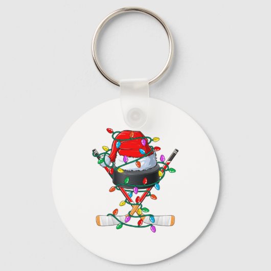 Christmas Hockey Xmas Santa Srts Hat Ball Kids B  Sleutelhanger (Voorkant)