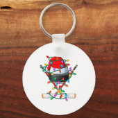 Christmas Hockey Xmas Santa Srts Hat Ball Kids B  Sleutelhanger (Voorkant)