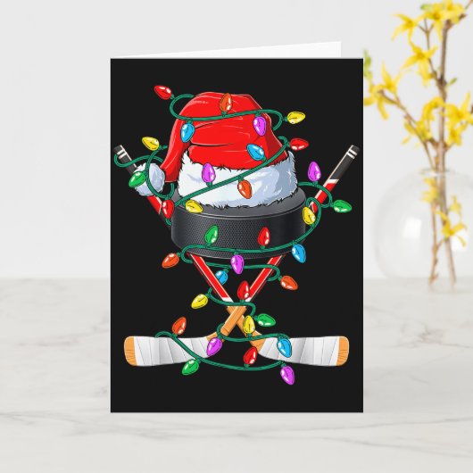 Christmas Hockey Xmas Santa Srts Hat Ball Kids Boy Kaart (Gele Bloem)