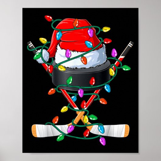 Christmas Hockey Xmas Santa Srts Hat Ball Kids Boy Poster (Voorkant)