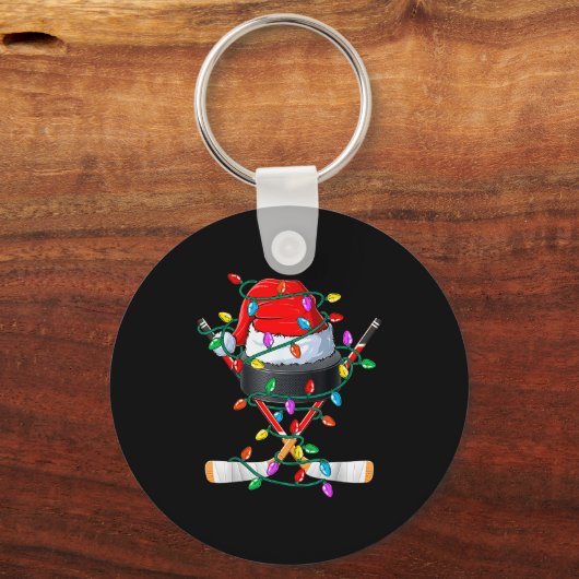 Christmas Hockey Xmas Santa Srts Hat Ball Kids Boy Sleutelhanger (Voorkant)
