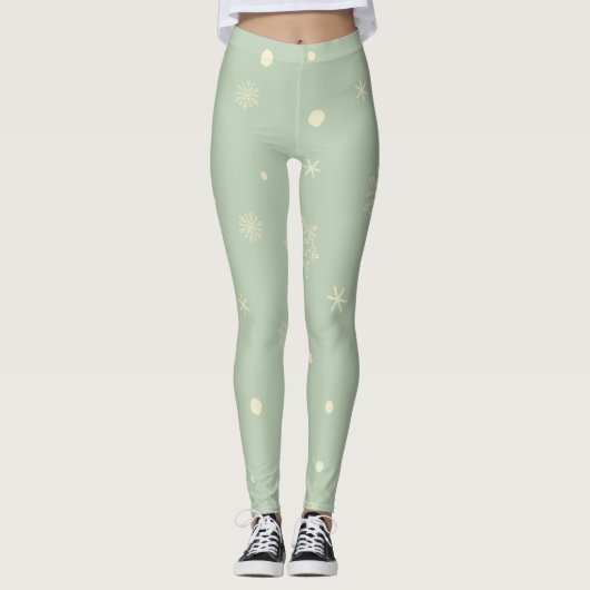 Christmas Holiday Aesthetic Snowflake Moss Green Leggings (Voorkant)