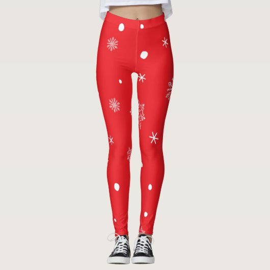 Christmas Holiday Aesthetic Snowflake Red Leggings (Voorkant)