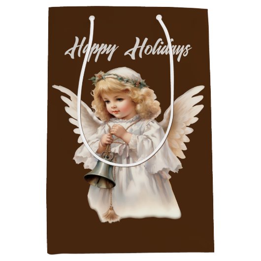 Christmas Holiday Angel tekst toevoegen waterverf Medium Cadeauzakje (Voorkant)