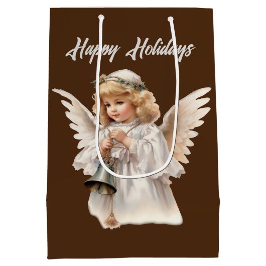 Christmas Holiday Angel tekst toevoegen waterverf Medium Cadeauzakje (Achterkant)