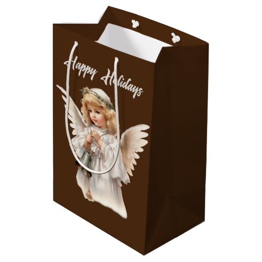 Christmas Holiday Angel tekst toevoegen waterverf Medium Cadeauzakje (Achterkant Gekanteld)