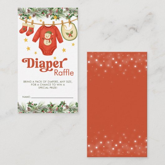 Christmas Holiday Baby Shower Diaper Raffle Ticket Informatiekaartje (Voorkant / Achterkant)