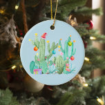 Christmas Holiday Cactus Southwest Desert Keramisch Ornament<br><div class="desc">Dit ontwerp werd gecreeerd door digitale kunst. Het kan op het verstrekte gebied worden gepersonaliseerd of door de foto te veranderen of uw eigen woorden toe te voegen worden aangepast. Neem contact met me op colorflowcreations@gmail.com als je dit ontwerp op een ander product wilt gebruiken. Koop mijn oorspronkelijke abstracte acrylschilderij...</div>